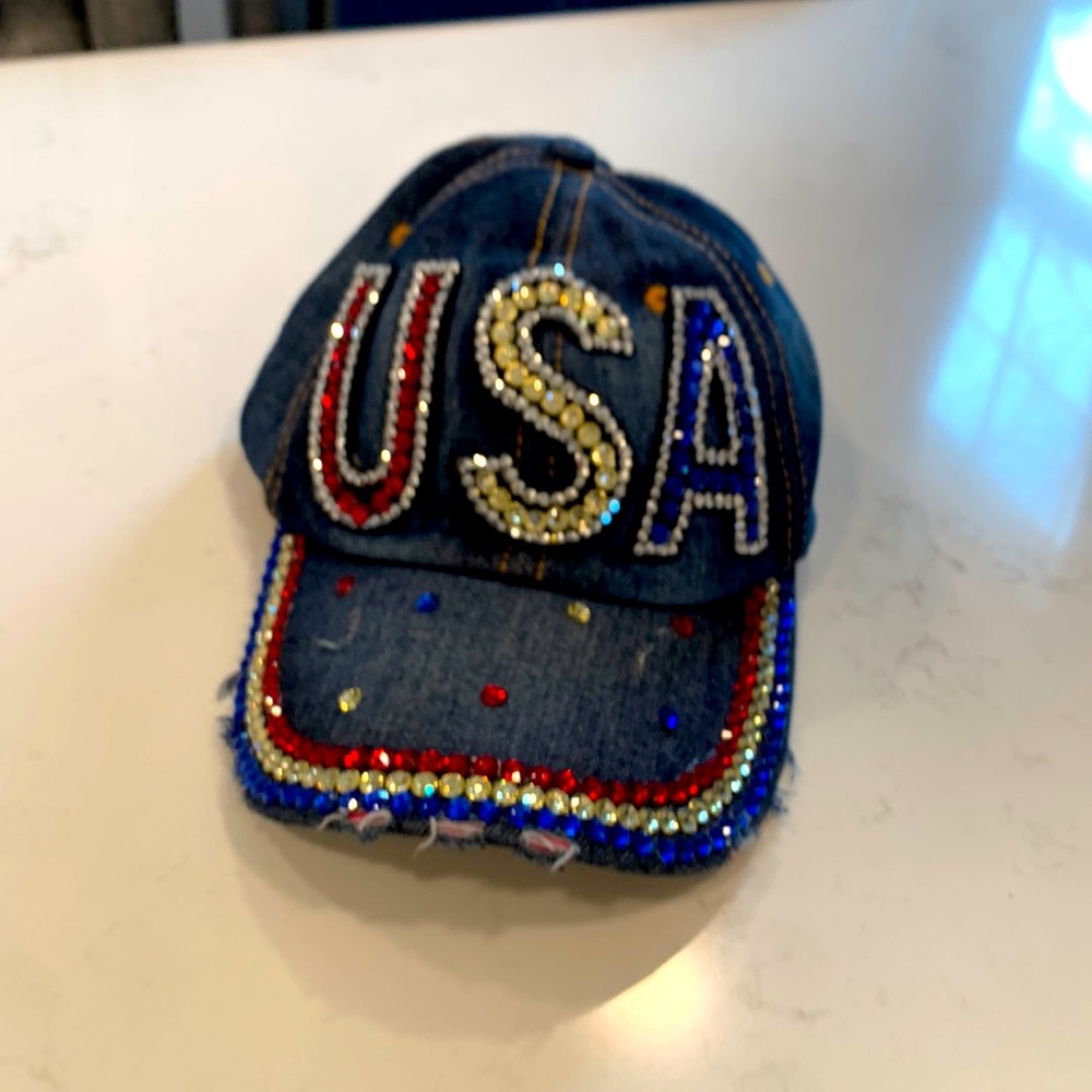 Patriotic bling USA baseball cap